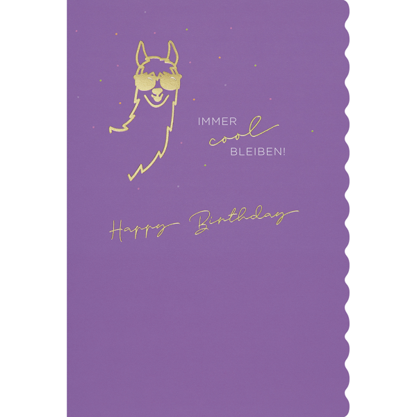 Geburtstag Simply Gold Collection unverpackte Glückwunschkarte mit Briefumschlag Lama Alpaka mit Goldfolie Immer cool bleiben