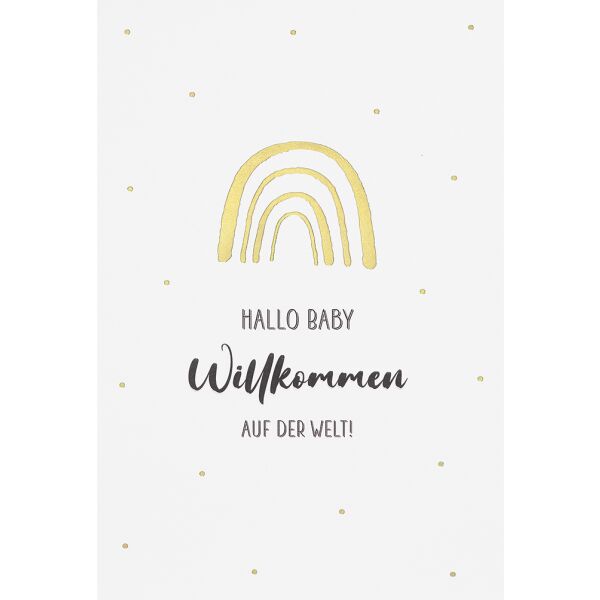 Geburt Baby Simply Gold Collection unverpackte Glückwunschkarte mit Briefumschlag Regenbogen in Goldfolie Willkommen auf der Welt!
