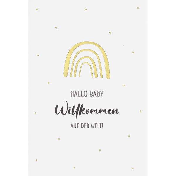 Geburt Baby Simply Gold Collection unverpackte Glückwunschkarte mit Briefumschlag Regenbogen in Goldfolie Willkommen auf der Welt!