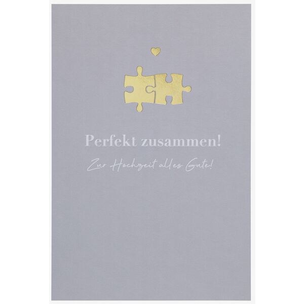 Hochzeitskarten Simply Gold Collection unverpackte Glückwunschkarte mit Briefumschlag Puzzle Teile Herz Perfekt zusammen