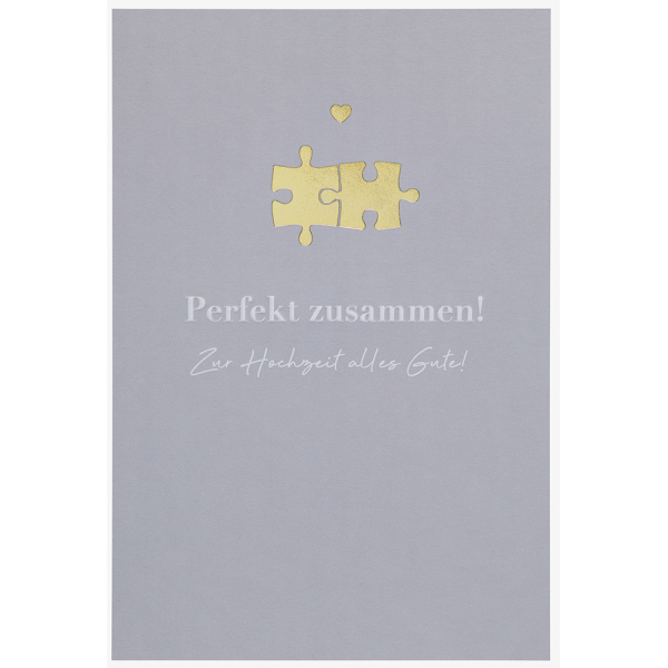 Hochzeitskarten Simply Gold Collection unverpackte Glückwunschkarte mit Briefumschlag Puzzle Teile Herz Perfekt zusammen