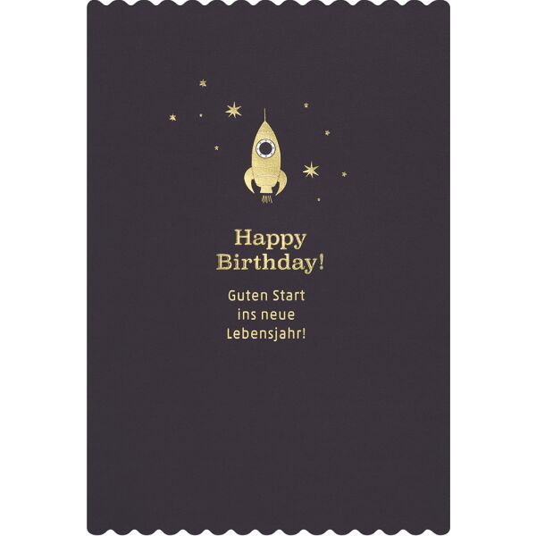 Geburtstag Simply Gold Collection unverpackte Glückwunschkarte mit Briefumschlag Rakete Guten Start ins neue Lebensjahr