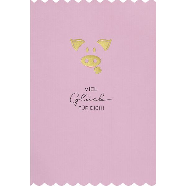Allgemeine Wünsche Simply Gold Collection unverpackte Glückwunschkarte mit Briefumschlag Viel Glück für dich! Schwein mit Kleeblatt