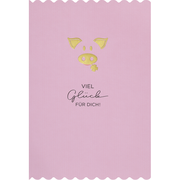 Allgemeine Wünsche Simply Gold Collection unverpackte Glückwunschkarte mit Briefumschlag Viel Glück für dich! Schwein mit Kleeblatt