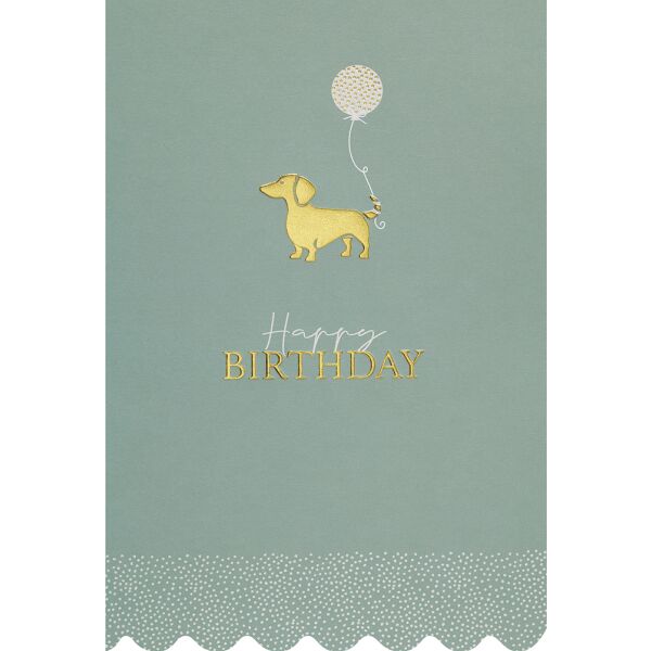 Geburtstag Simply Gold Collection unverpackte Glückwunschkarte mit Briefumschlag Happy Birthday! Dackel an Luftballon