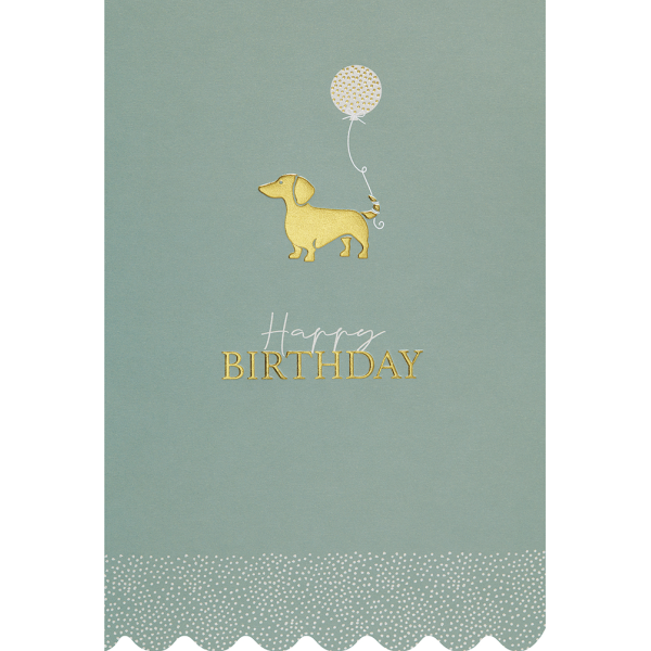 Geburtstag Simply Gold Collection unverpackte Glückwunschkarte mit Briefumschlag Happy Birthday! Dackel an Luftballon