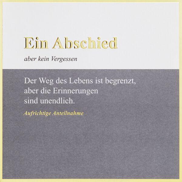 Trauer Kondolenz Beileidskarte mit Briefumschlag Simply Gold Collection Ein Abschied Aufrichtige Anteilnahme