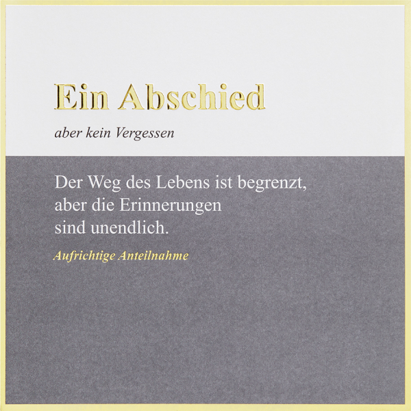 Trauer Kondolenz Beileidskarte mit Briefumschlag Simply Gold Collection Ein Abschied Aufrichtige Anteilnahme