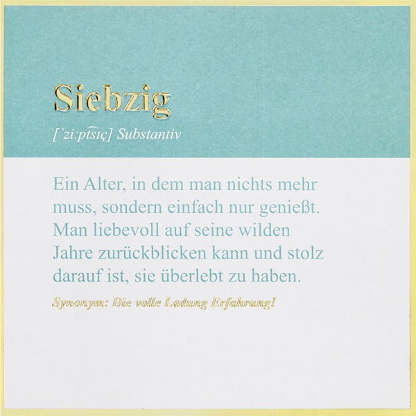 70. Geburtstag Simply Gold Collection unverpackte Glückwunschkarte mit Briefumschlag Siebzig Die volle Ladung Erfahrung