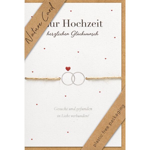 Hochzeit Nature Cards unverpackte Glückwunschkarte mit Briefumschlag Gesucht und Gefunden Ringe mit Kordel