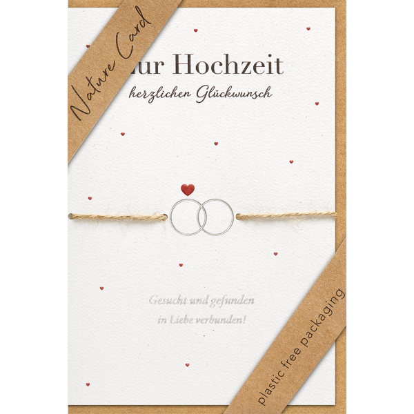 Hochzeit Nature Cards unverpackte Glückwunschkarte mit Briefumschlag Gesucht und Gefunden Ringe mit Kordel