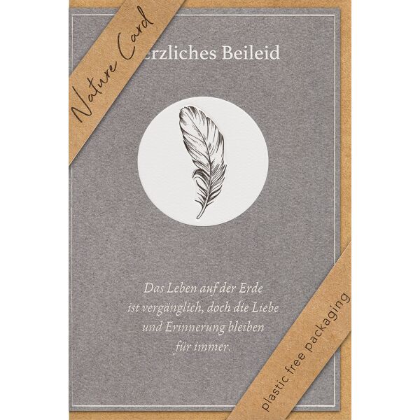 Trauer Kondolenz Beileidskarte mit Briefumschlag Nature Cards Feder Herzliches Beileid