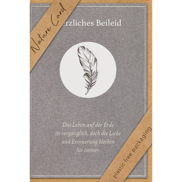 Trauer Kondolenz Beileidskarte mit Briefumschlag Nature Cards Feder Herzliches Beileid