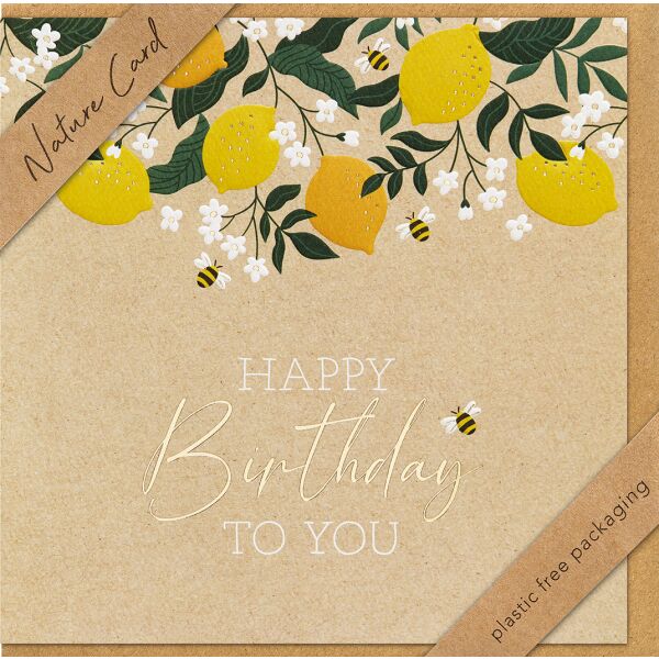 Geburtstag Nature Cards unverpackte Glückwunschkarte mit Briefumschlag Zitronen Bienen Happy Birthday