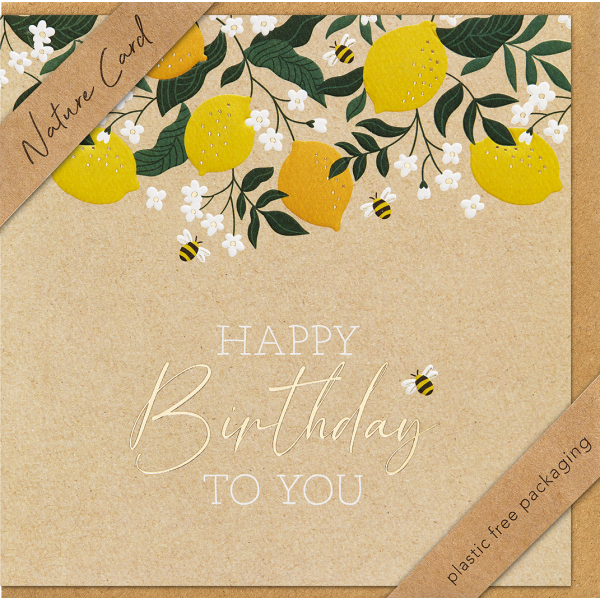 Geburtstag Nature Cards unverpackte Glückwunschkarte mit Briefumschlag Zitronen Bienen Happy Birthday