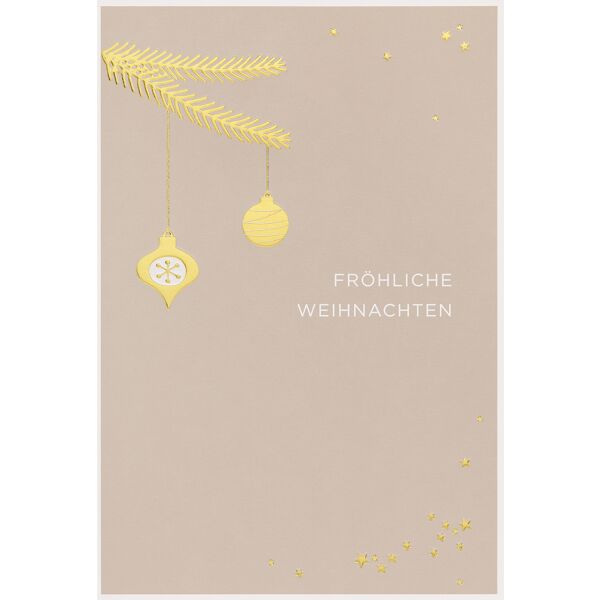 Weihnachten Simply Gold unverpackte Weihnachtskarten mit Briefumschlag Christbaumkugeln an Tannenbaum Sterne