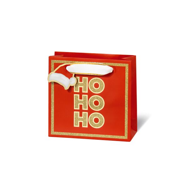 Geschenktaschen klein Weihnachten HO HO HO Goldrand Mütze Anhänger