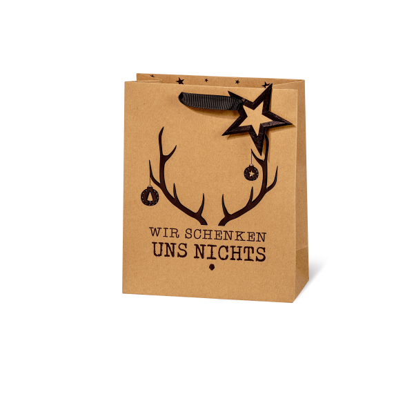 Geschenktaschen medium Weihnachten Wir schenken uns nichts Geweih Stern Anhänger