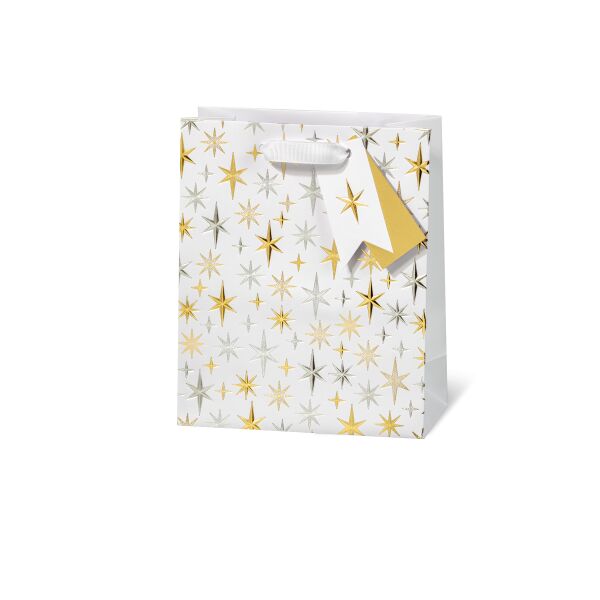 Geschenktaschen medium Weihnachten Elegante Sterne mit Goldfolie Silberfolie Wimpel Anhänger