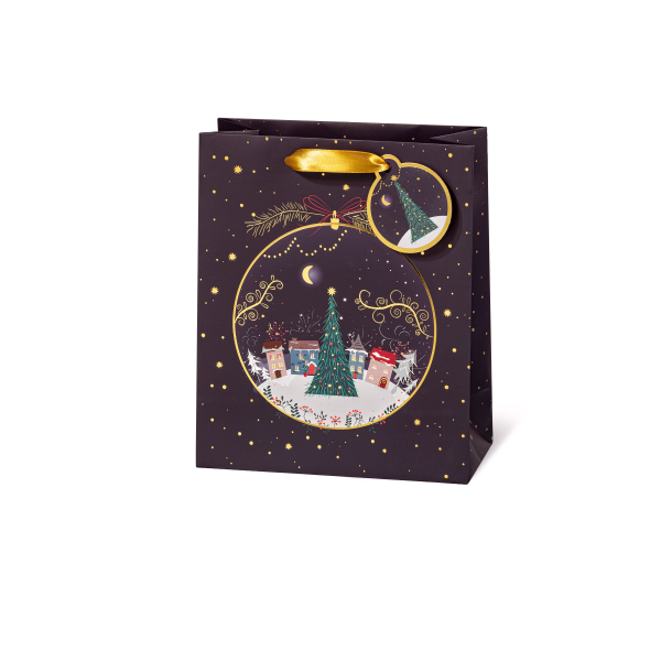 Geschenktaschen medium Weihnachten Winterstadt Tannenbaum Anhänger