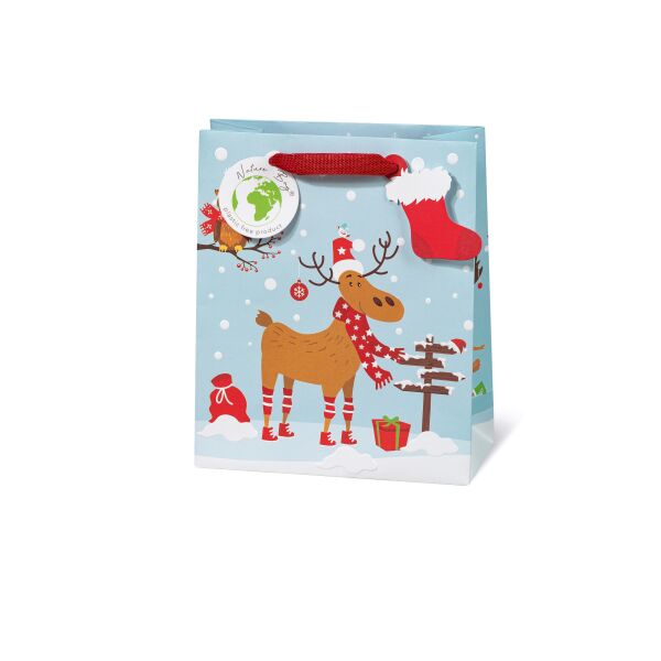 Geschenktaschen medium Weihnachten Rentier Wegweiser Socke Anhänger