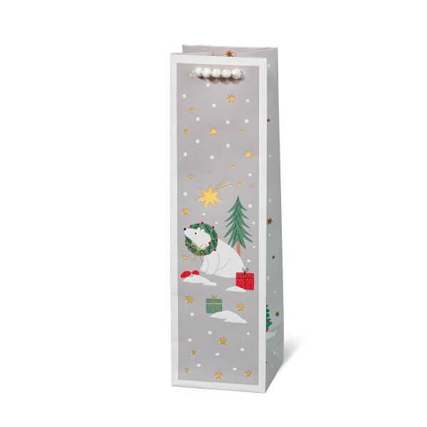 Geschenktaschen Flasche Weihnachten Eisbären Kranz Geschenk Tannenbaum