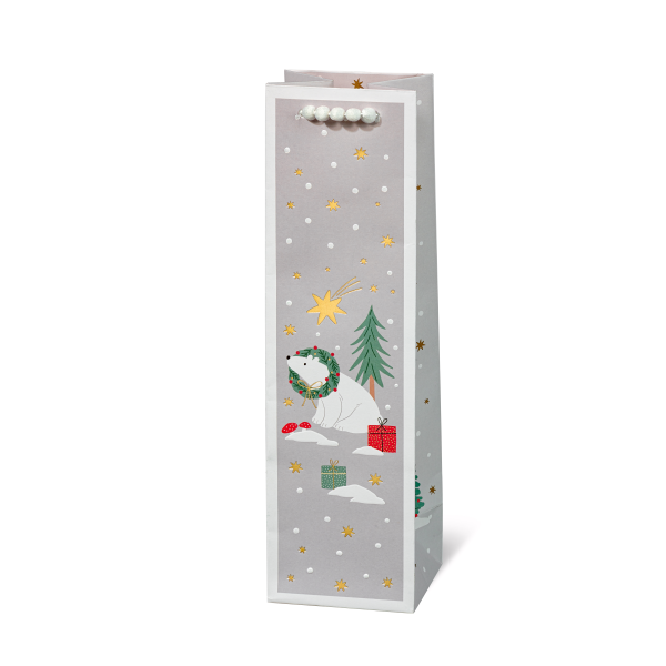 Geschenktaschen Flasche Weihnachten Eisbären Kranz Geschenk Tannenbaum