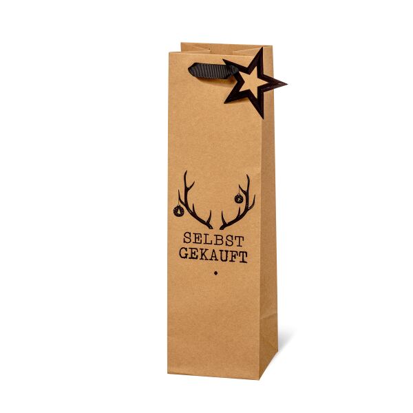 Geschenktaschen Flasche Weihnachten Selbst gekauft Geweih Stern Anhänger