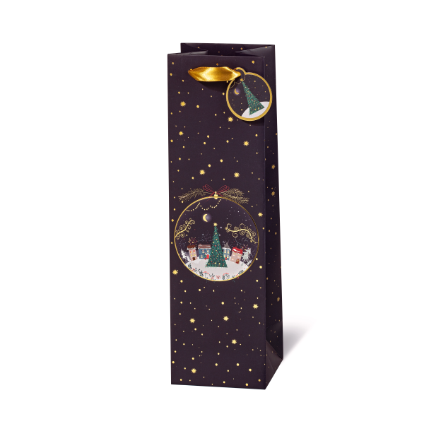 Geschenktaschen Flasche Weihnachten Winterstadt Tannenbaum Anhänger