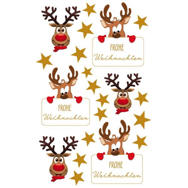 Weihnachten Sticker Aufkleber 1 Bogen Weihnachts-Sticker Gold-Effekt Rentier Sterne