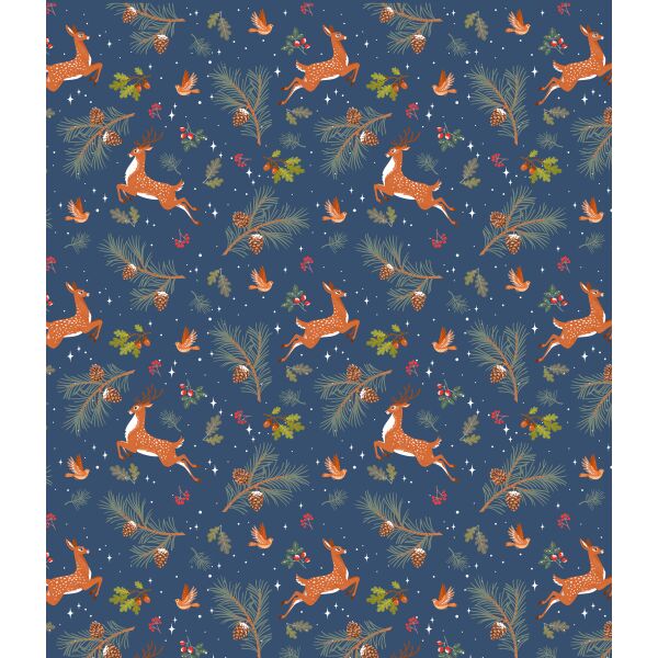 Geschenkpapier Weihnachten Röllchen 70 x 150cm Rentiere Tannenzweige Mistelzweige Vögel