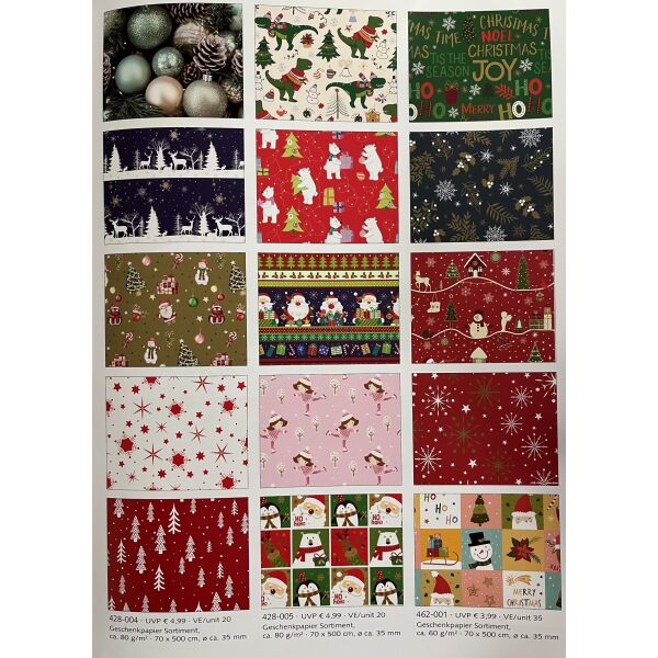 Geschenkpapier Weihnachten 35 Röllchen 70 x 500cm € 3,99 Bundle Tannenbäume Sterne Lebkuchen Geschenke Mistelzweige
