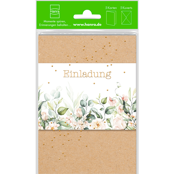 Einladungen 5 Einladungskarten mit 5 Briefumschlägen im Topper Blumen auf braun