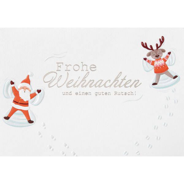 Weihnachten  unverpackte Weihnachtskarte mit Umschlag Weihnachtsmann Rentier im Schnee Frohe Weihnachten