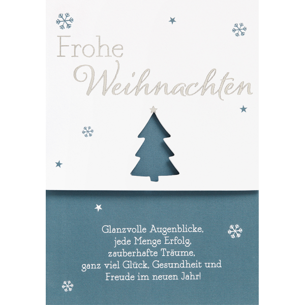 Weihnachten  unverpackte Weihnachtskarte mit Umschlag Schneeflocken Tannenbaum Freude im neuen Jahr