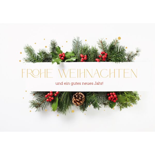 Weihnachten  unverpackte Weihnachtskarte mit Umschlag Tannenzweige Tannenzapfen Frohe Weihnachten querformat
