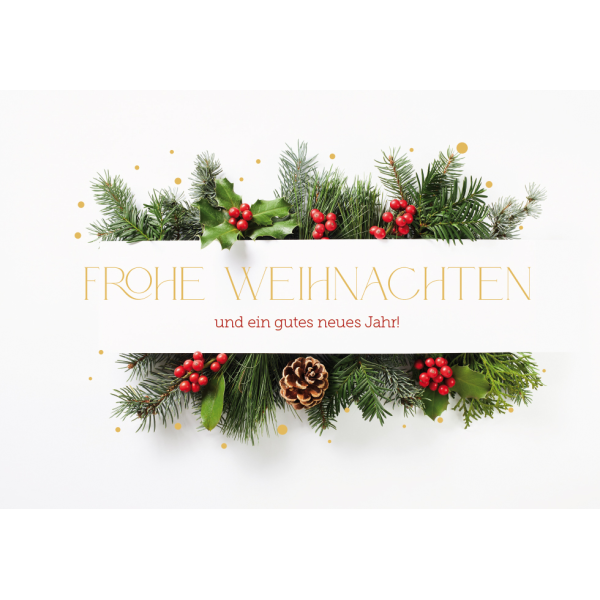 Weihnachten  unverpackte Weihnachtskarte mit Umschlag Tannenzweige Tannenzapfen Frohe Weihnachten querformat