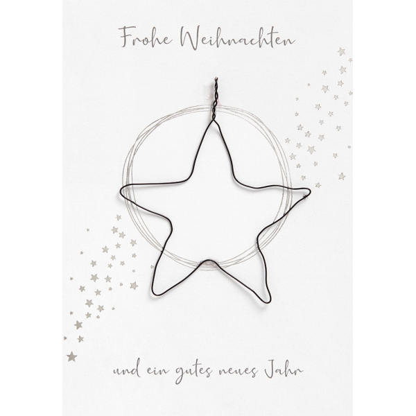 Weihnachten  Weihnachtskarte mit Umschlag Drahtstern gestanzte Sterne Frohe Weihnachten