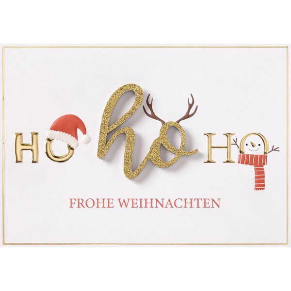 Weihnachten Lettering Weihnachtskarte mit Umschlag Ho Ho Ho Weihnachtsmütze Geweih Schneemann