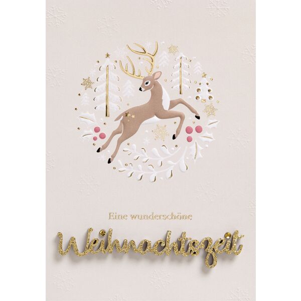 Weihnachten Lettering Weihnachtskarte mit Umschlag Hirsch im Wald Weihnachtszeit Goldfolie