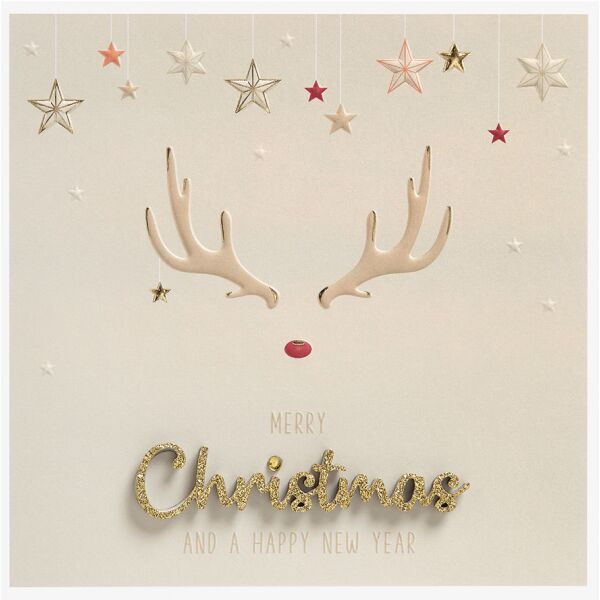 Weihnachten Lettering Quadratische Weihnachtskarte mit Umschlag Geweih Sterne Merry Christmas