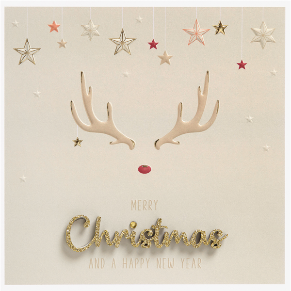 Weihnachten Lettering Quadratische Weihnachtskarte mit Umschlag Geweih Sterne Merry Christmas
