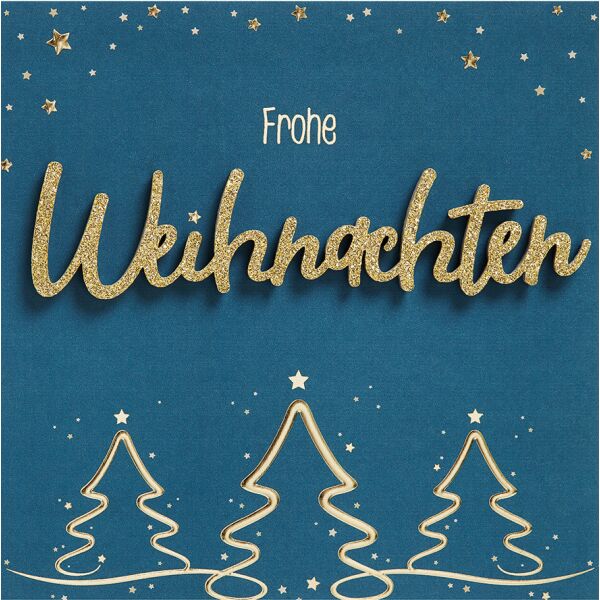 Weihnachten Lettering Quadratische Weihnachtskarte mit Umschlag Tannenbäume Goldfolie Frohe Weihnachten