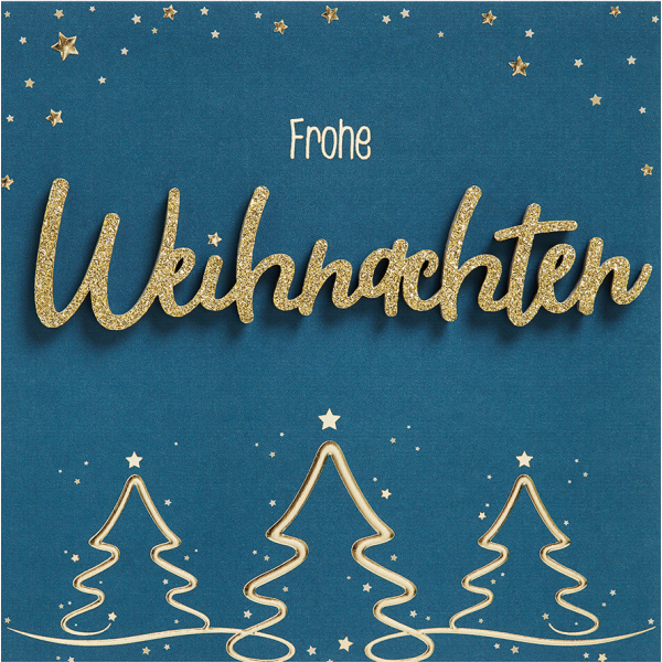 Weihnachten Lettering Quadratische Weihnachtskarte mit Umschlag Tannenbäume Goldfolie Frohe Weihnachten