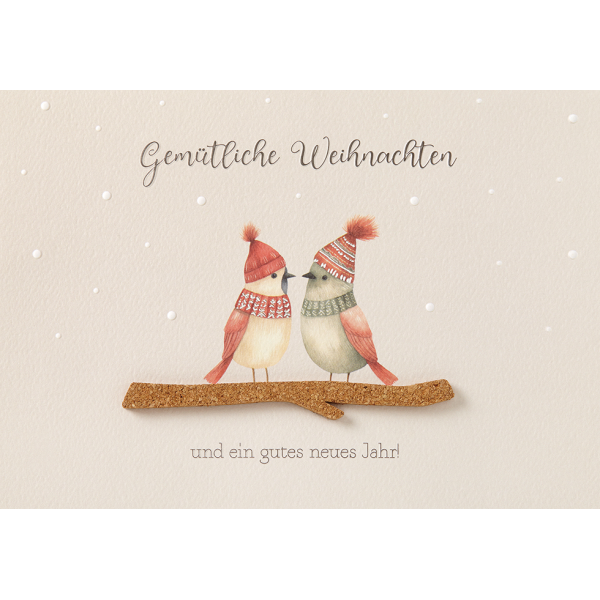 Weihnachten Moments unverpackte Weihnachtskarte mit Umschlag Gemütliche Weihnachten Vögel Ast aus Kork