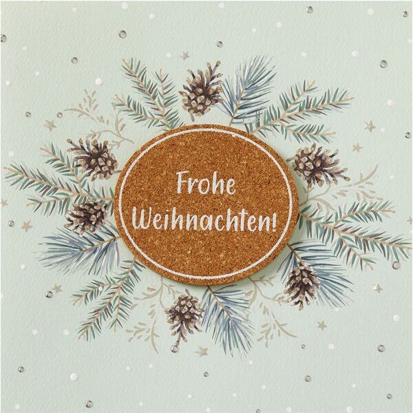 Weihnachten Moments unverpackte quadratische Weihnachtskarte mit Umschlag Kork Frohe Weihnachten Tannenzweige
