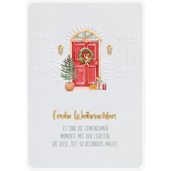 Weihnachten Finest unverpackte Weihnachtskarte mit Umschlag rote Türe Blindprägung Goldfolie