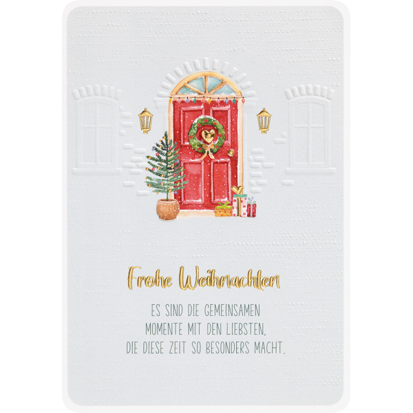 Weihnachten Finest unverpackte Weihnachtskarte mit Umschlag rote Türe Blindprägung Goldfolie