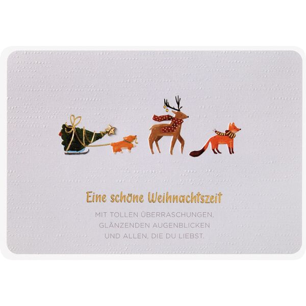 Weihnachten Finest unverpackte Weihnachtskarte mit Umschlag Füchse Hirsch Schöne Weihnachtszeit Blindprägung Goldfolie