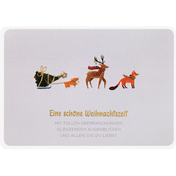 Weihnachten Finest unverpackte Weihnachtskarte mit Umschlag Füchse Hirsch Schöne Weihnachtszeit Blindprägung Goldfolie